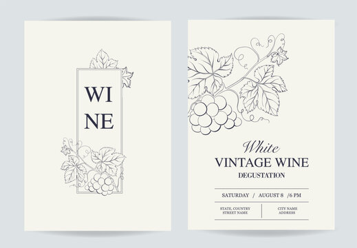 Wine degustation menu cards. Vine card vertical design