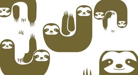Obraz premium Cute Sloth Pattern, Cartoon Animals, Minimalist Design, White Background