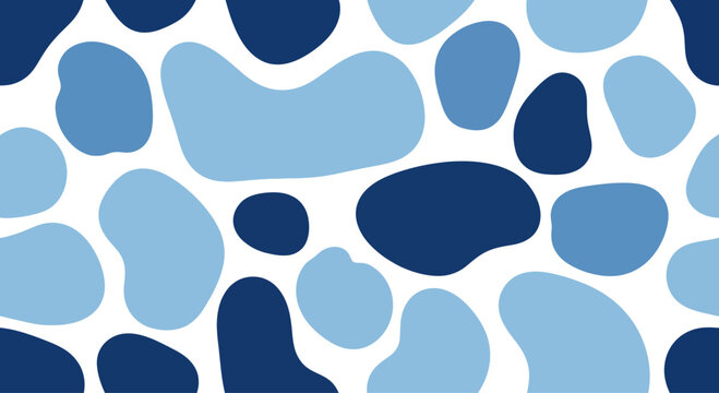 Abstract Organic Shapes Seamless Pattern in Blue Tones