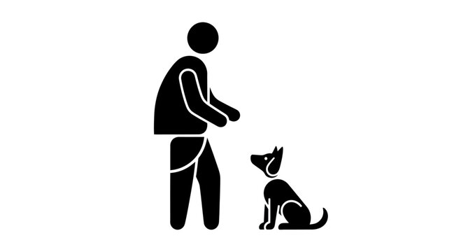 Man training dog icon, simple silhouette, pet obedience and companionship concept