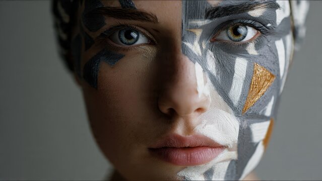 Artistic Face with Geometric Tribal Makeup