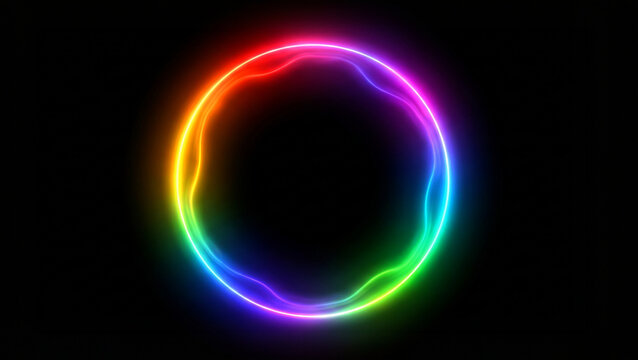 neon glowing circle with rainbow colors on black background
