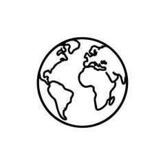 Obraz premium Global infrastructure outline icon black and white world map vector illustration