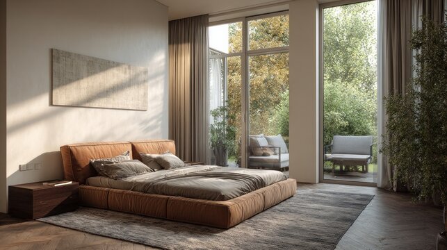 Cozy bed rests in a bright, modern space.