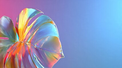 Naklejka premium Iridescent Monstera Leaf with Gradient Background