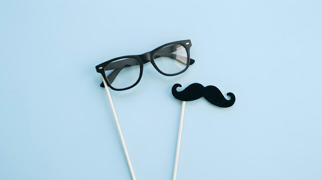 Playful photo booth props glasses and mustache on sticks for fun events