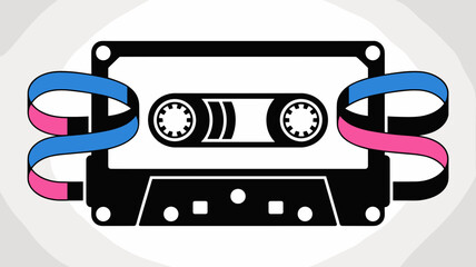 Obraz premium Retro cassette tape icon with colorful ribbon loops – Ideal for music podcasts, 80s nostalgia blogs, or recording studio logos.