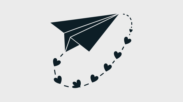 Paper airplane icon with dashed heart trail &ndash; Great for travel apps, long-distance relationship blogs, or romantic promotions.