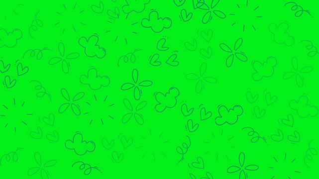 Patterned seamless lines of bright green with dark doodlelike patterns. Suitable for backgrounds, wallpapers, textiles, and stationery designs.