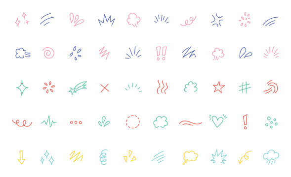 doodle line sparkle vector set, comic style decorative lines, burst effects, and dynamic radial patterns. Hand drawn pop surprise line frame for title headline illustration. Doodle sparkle and rays .