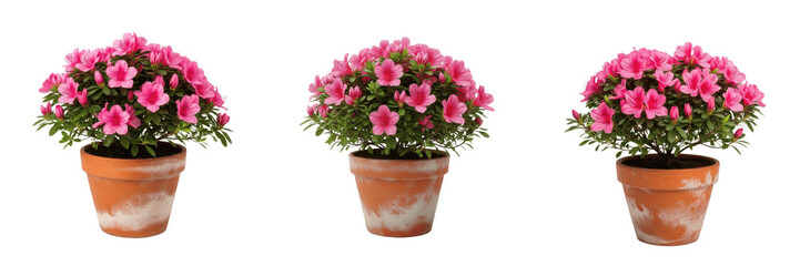 Fototapeta premium Set of Pink Potted Geranium Flowers Isolated on White Background, PNG