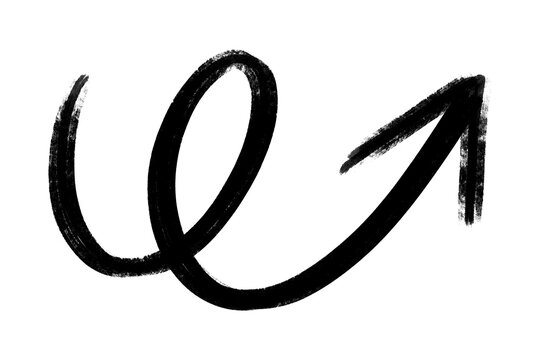 black hand drawn brush stroke loopy arrow pointing up
