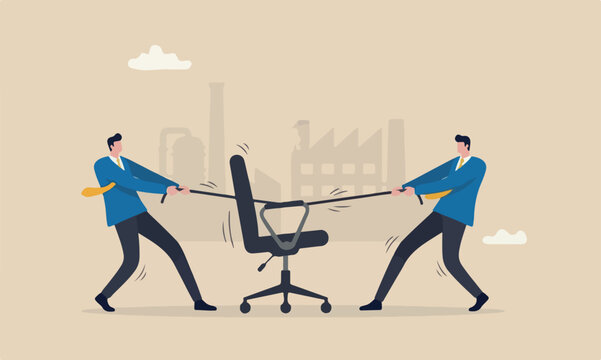 Business, compete Big industrial for vacancy, job promotion or career development concept, businessmen competitor fight and pulling office management chair