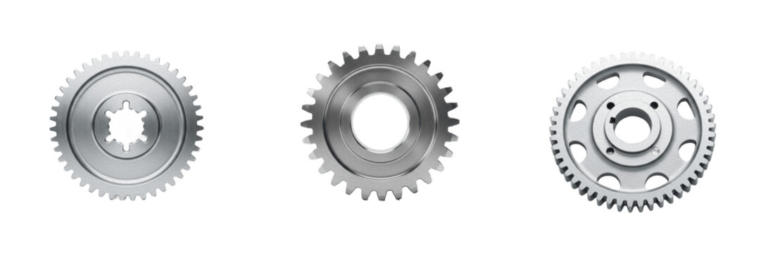 Set of Silver Industrial Metal Gear Cog Isolated on White Background, PNG