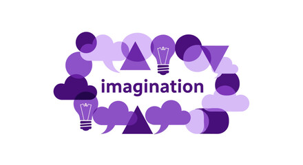 Fototapeta premium Imagination concept, creative thinking, ideas, innovation, lightbulbs, shapes, speech bubbles