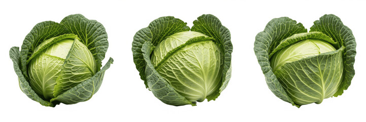Obraz premium Set and collection of Fresh Green Cabbage isolated on white transparent png background
