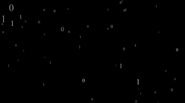 Abstract smooth falling white binary code digital data rain with depth of field blur effect on dark black background for hacker cyberspace cyberpunk and futuristic computer technology motion graphics