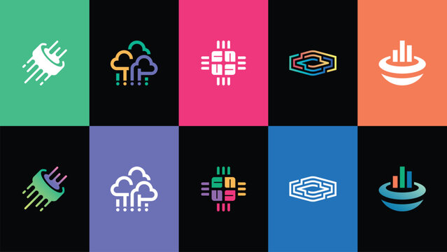 Collection of Minimalist Technology and Business Icons for Web Interface and Application Design
