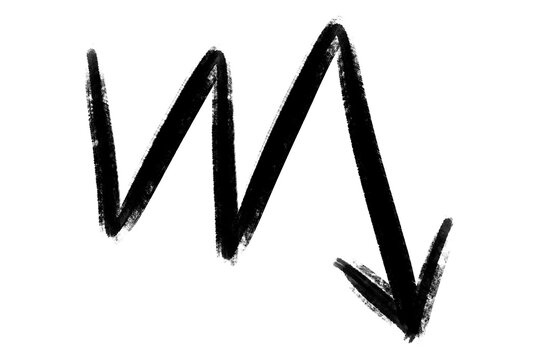 hand drawn black brush zigzag arrow pointing down
