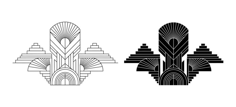art deco sunburst design geometric pattern with black and white variations