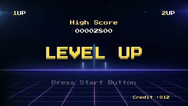 Level Up Screen with High Score and Player Information in a Retro Arcade Game