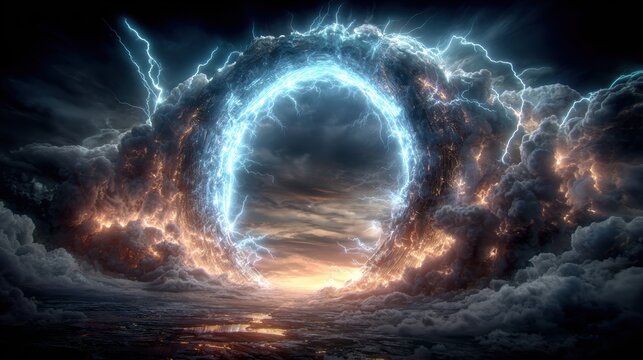 Fantasy wallpaper. A vivid digital artwork depicts a dramatic scene of a large, swirling vortex of molten lava or molten rock. The vortex is illuminated by a radiant blue glow emanating from within.