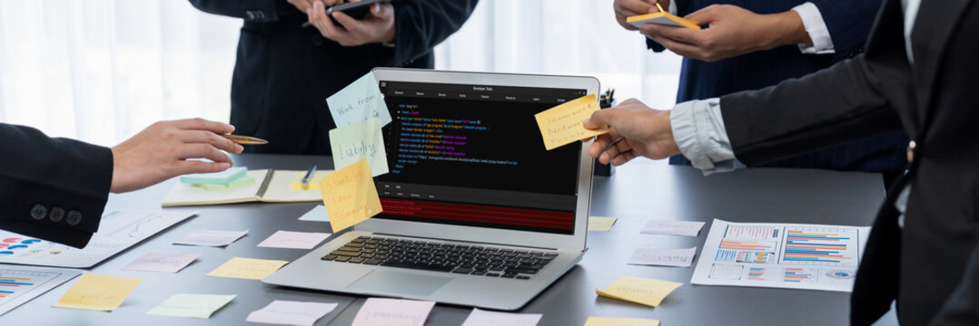 Software development programming on computer screen for brisk application and program coding