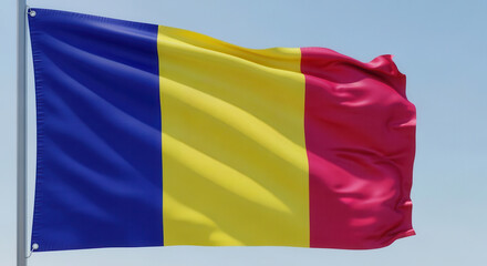 Obraz premium Waving Andorra Flag Against Clear Blue Sky