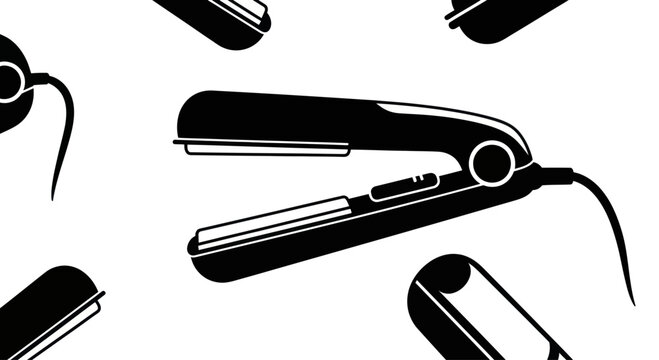 Hair Straightener Pattern, Black and White, Minimalist Beauty Tool Illustration