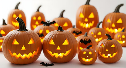 Fototapeta premium Jack o'lanterns glowing on a surface
