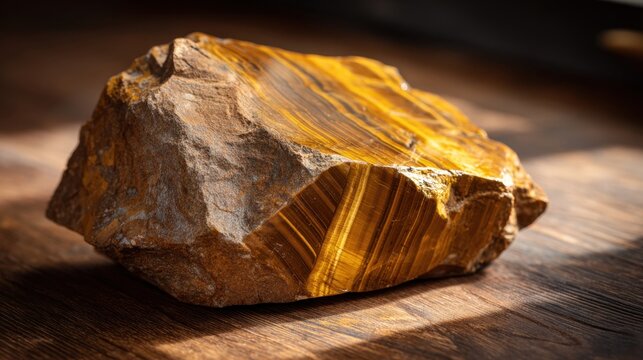 Exquisite Rough Tiger's Eye Gemstone Showcasing Striking Chatoyancy and Golden Hues