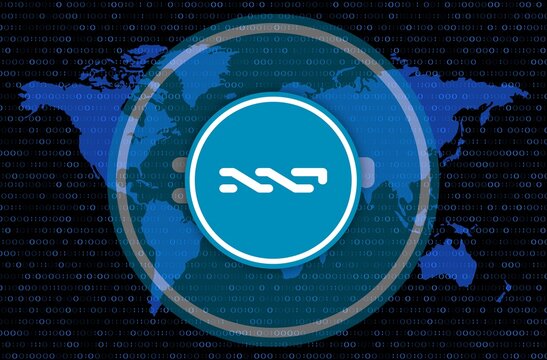 nxt cryptocurrency images on digital background. 3d illustrations.