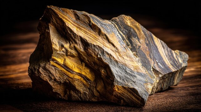 Close-up view of a rough, golden-brown Tigereye stone showcasing its natural chatoyancy and layered texture.