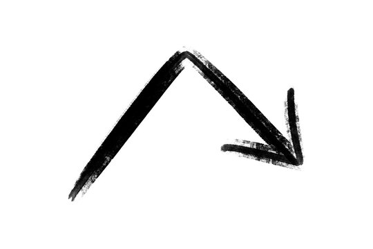black charcoal arrow pointing down isolated on transparent background