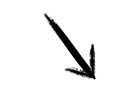 hand drawn black charcoal arrow pointing down right
