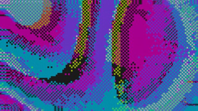 Magenta and Cyan 8-bit Pixel Sorting Animated Glitch Background