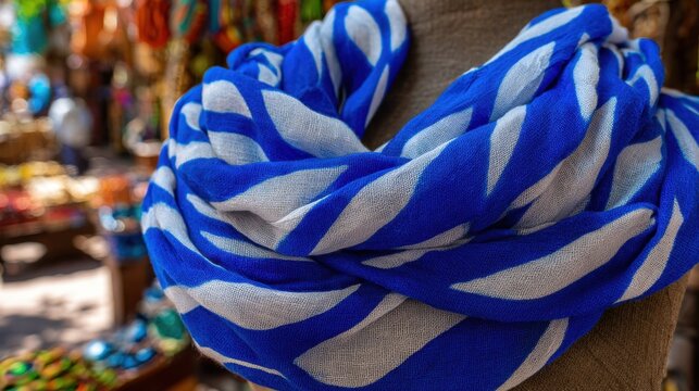 Vibrant Indigo and White Batik Patterned Fabric Draping Elegantly