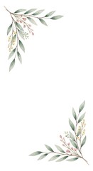 Obraz premium Elegant Watercolor Botanical Frame with Green Leaves and Pink Berries.