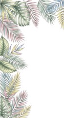 Naklejka premium Watercolor Tropical Leaves Border Design on White Background.