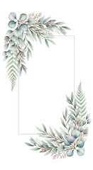 Fototapeta premium Watercolor Botanical Frame with Eucalyptus and Fern Leaves.