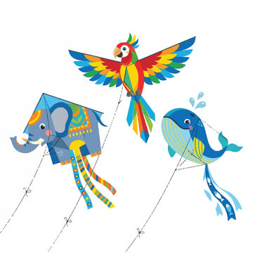 Colorful Parrots and Kites Flying in the Sky During Daytime.