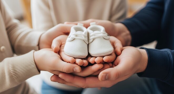 Hands Holding Tiny Baby Shoes, Expecting Parents, New Life