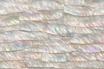Naklejka premium Mother of Pearl Shell Texture Seamless Pattern. Close-up nacre shell surface detail. Iridescent organic material design. Realistic pearl shell texture background. Detailed glossy macro close-up. 