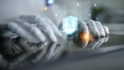 Naklejka premium AI-powered global family protection and life insurance planning. An AI solution providing financial security and legal protection for your family. Motif