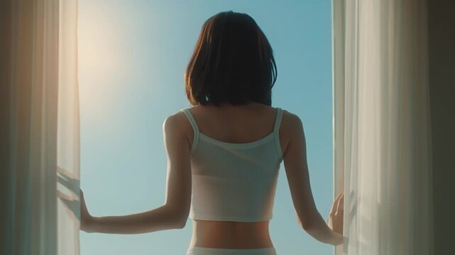 ストレッチをして自律神経を整える日本人女性