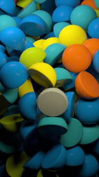 Flipping hemi spheres geometric shapes 3D motion background.