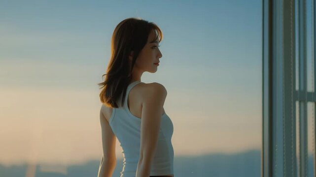 ストレッチをして自律神経を整える日本人女性
