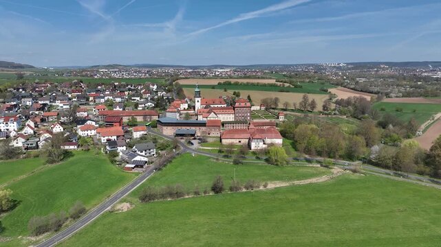 Aerial View Propstei Johannesberg, , Benedictine priory, district of Fulda in Hesse, Roman Catholic parish church of St. John the Baptist, Germany