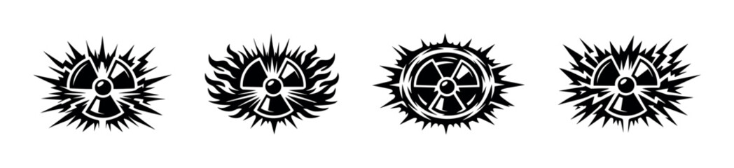 Obraz premium Set of radioactive hazard symbols with striking energy emission design vector illustration