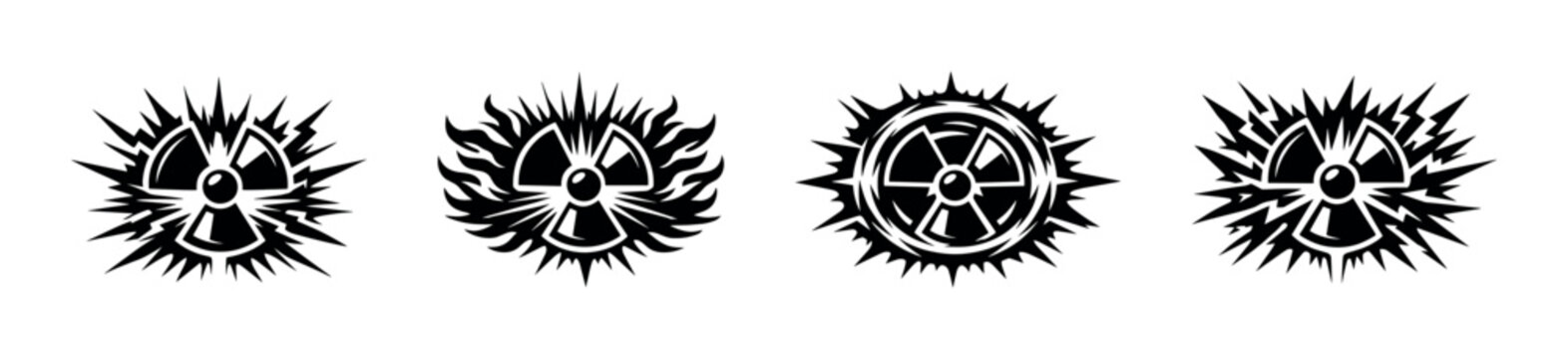 Set of radioactive hazard symbols with striking energy emission design vector illustration